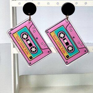 90s Best Hits acyrlic dangle earrings / 90's Best Hit Cassette tape earrings